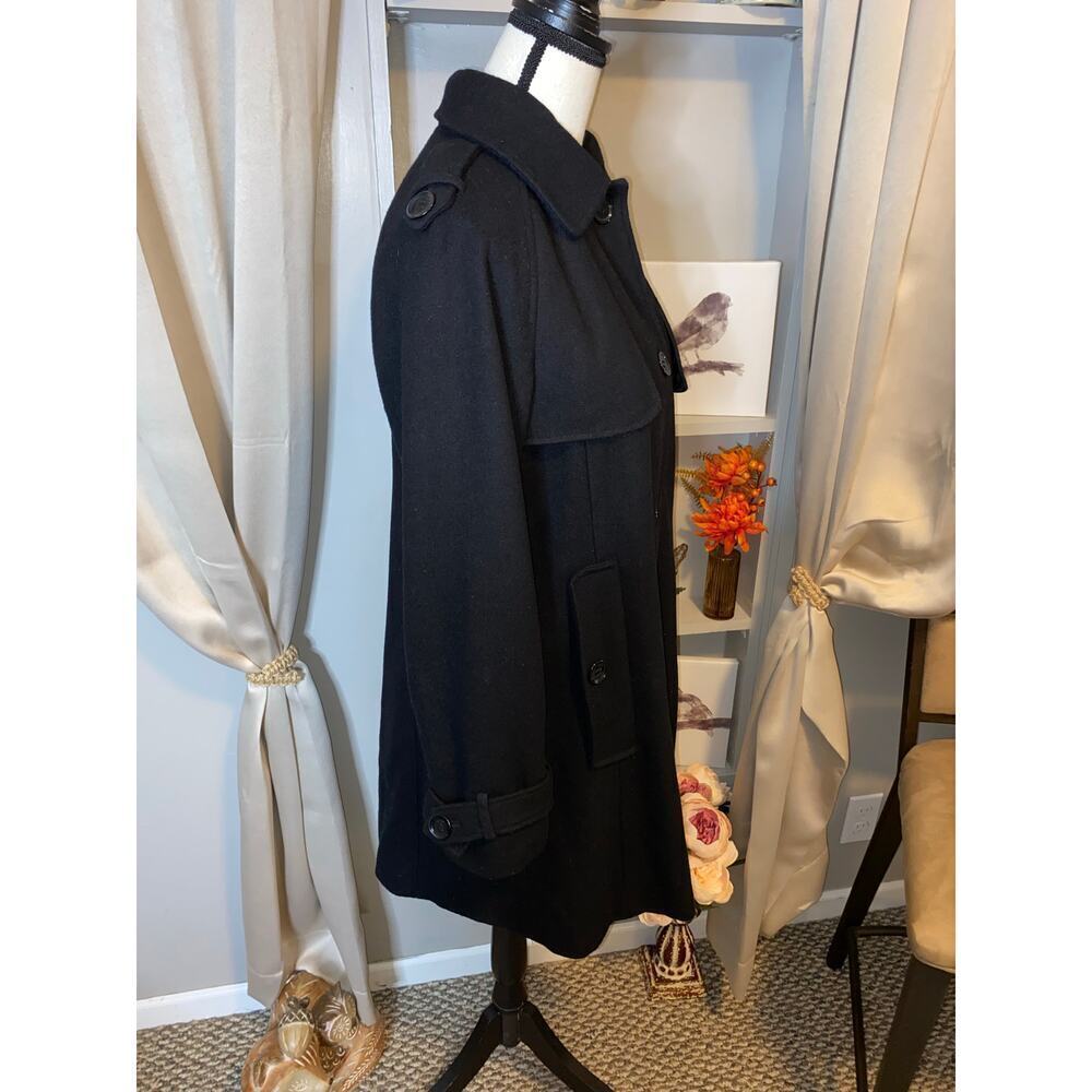 Calvin Klein GUC size 2 Black Double Breasted Wool Blend Button Down Trench Coat - Picture 5 of 12